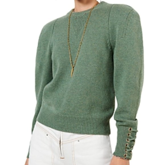Brand new ba&sh Wool Sweater Keane Jumper Sweater With Lace-Up Cuffs Green - Picture 4 of 16